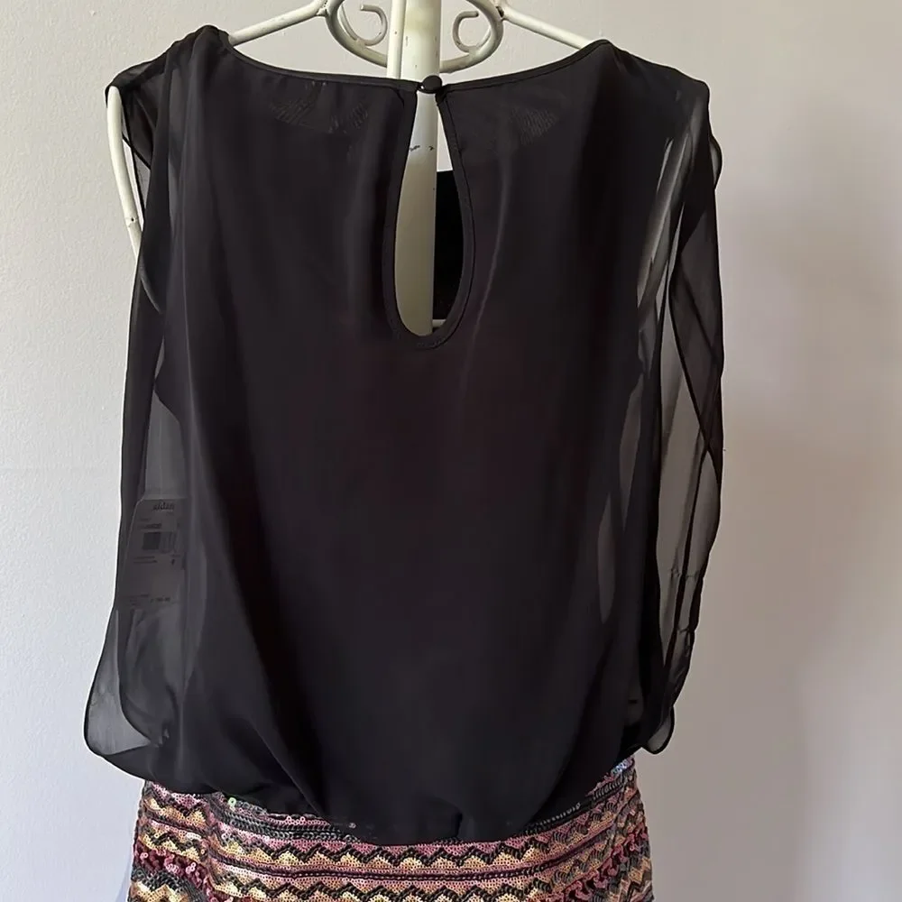 NWT Aiden by Biden Mattox Blk/ Multicolor sequined skirt mini dress - Picture 7 of 8